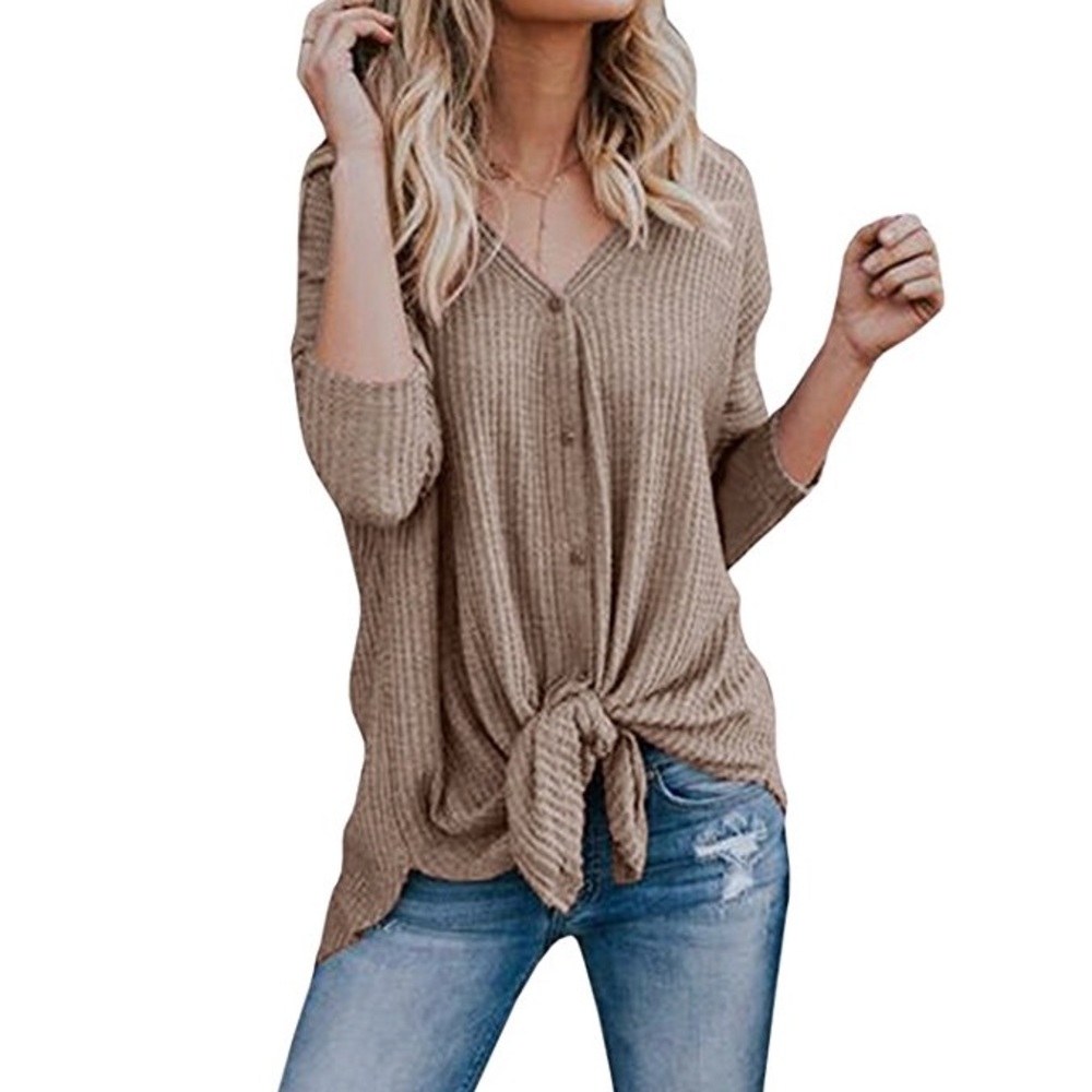 🧥Womens Tie Knot Button Sweater Shirt🧥